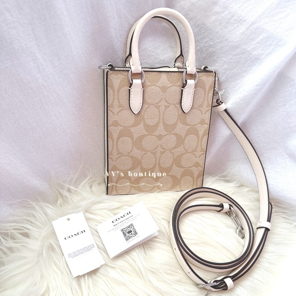 NWT Coach North South Mini Tote In Signature Canvas Lt Khaki Chalk CJ494 RARE - Picture 2 of 10